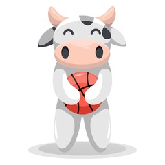 cute cow play basketball mascot cartoon