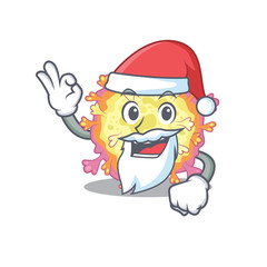 Coronaviridae virus in Santa cartoon character design showing ok finger