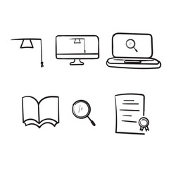 hand drawn Online education line icon set vector illustration doodle style vector