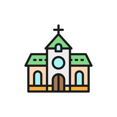 Church, chapel, temple flat color line icon.