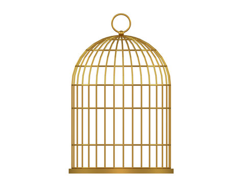 3d illustration. Metal birdcage isolated on white background.