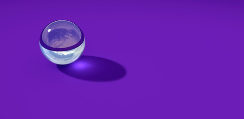Transparent glass ball on a blue background. 3d illustration.