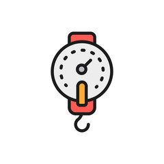 Fishing hook scales flat color line icon.