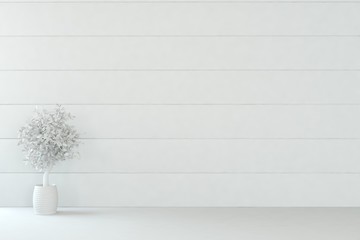 Empty room in white color. Scandinavian interior design. 3D illustration