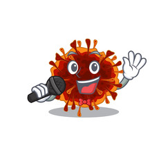 Cute delta coronavirus sings a song with a microphone