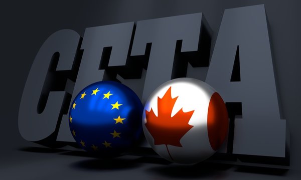 CETA - Comprehensive Economic and Trade Agreement. European Union and Canada association. 3D rendering