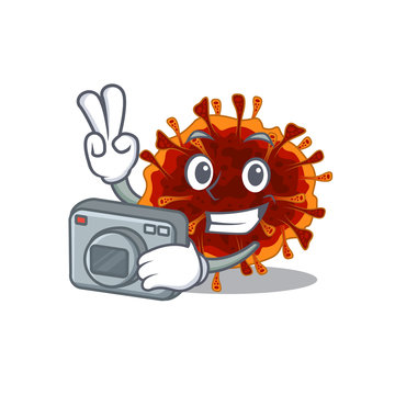 Delta coronavirus mascot design as a professional photographer with a camera