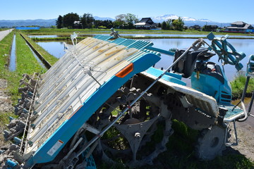 田植え中の水田
