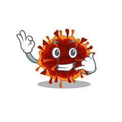 Delta coronavirus mascot cartoon design showing Call me gesture