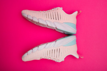 Summer pink Women's sneakers on a pink background