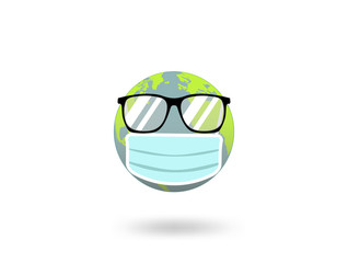 Earth globes with Germ mask and Sunglasses isolated on white background