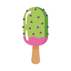 delicious ice cream in stick with chips flat style icon