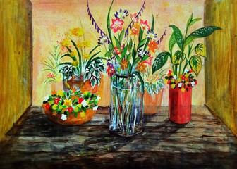 Art Painting  oil color   flowers  in  vase