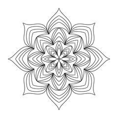 Easy mandala like flower or star, basic and simple mandalas coloring book for adults, seniors, and beginner. Digital drawing. Floral. Flower. Oriental. Book Page.