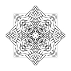 Easy mandala like flower or star, basic and simple mandalas coloring book for adults, seniors, and beginner. Digital drawing. Floral. Flower. Oriental. Book Page.