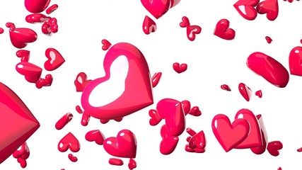 Pink heart objects in white background. Cute heart-shape abstract illustration.