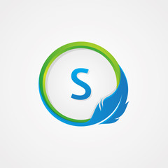 Letter S inside Round shaped feather icon for element design symbol