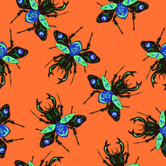 Seamless pattern with decorative bugs . Vector graphics.
