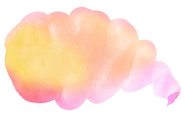 Multicolored watercolor stains in pastel colors on a paper basis. Isolated frame for design hand-drawn by brush. Abstract unique background.