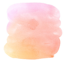 Multicolored watercolor stains in pastel colors on a paper basis. Isolated frame for design hand-drawn by brush. Abstract unique background.