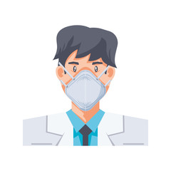 man with medical mask on white background