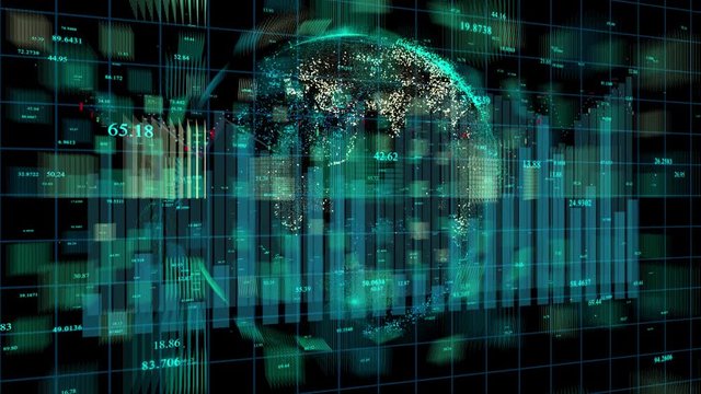 4k digital data globe,a scientific tech data network surrounding planet earth conveying connectivity,complexity and data flood of digital age.Business Data wall,Financial figures.network numbers.