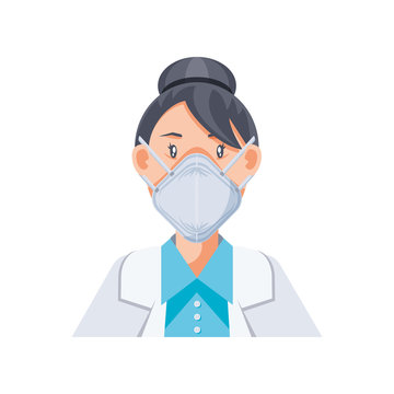 woman with medical mask on white background