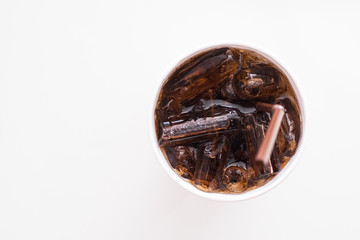 Soft drinks in paper cups on a white background