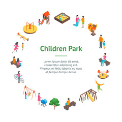 Children Park Concept Banner Card Circle 3d Isometric View. Vector
