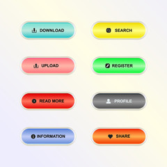 Fototapeta premium Set of colorful buttons for website or game. Flat vector button design with text icons.