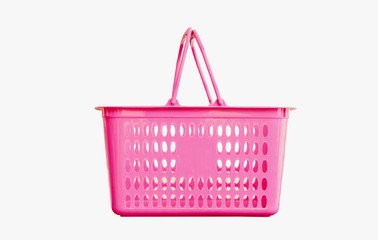 Pink plastic basket on isolated white background