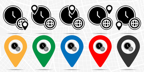 World, time icon in location set. Simple glyph, flat illustration element of time theme icons