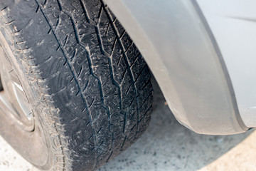 tire car deteriorate close up