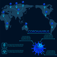 2019-nCoV. China pathogen respiratory coronavirus 2019-nCoV. Flu spreading of world, World map. 2019-nCoV infographics.