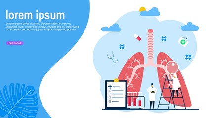 Website or landing page of Flat tiny lungs healthcare persons concept. Abstract respiratory system examination and treatment.vector illustration