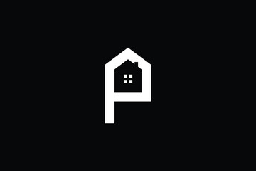 Logo design of P in vector for construction, home, real estate, building, property. Minimal awesome trendy professional logo design template on black background.