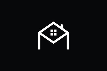 Logo design of M in vector for construction, home, real estate, building, property. Minimal awesome trendy professional logo design template on black background.