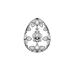 Easter painted egg. Easter holiday. Vector illustration. Black and white drawing