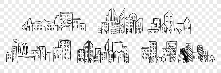 Hand drawn buildings, skyscrapper set collection