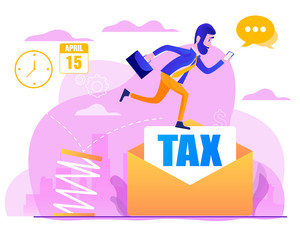 Business jumping from spring through taxes. Concept of lower tax. Design element for banner, poster, web. Concept business vector illustration. Flat cartoon design