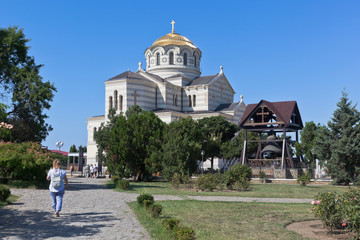 Road to the St. Vladimir Cathedral in Tauric Chersonesos, the city of Sevastopol, Crimea