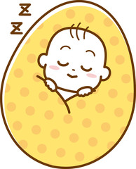 衣類に包まれて眠っている赤ちゃんのイメージイラスト