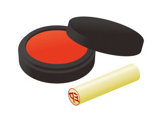 白い印鑑と朱肉のベクターイラスト