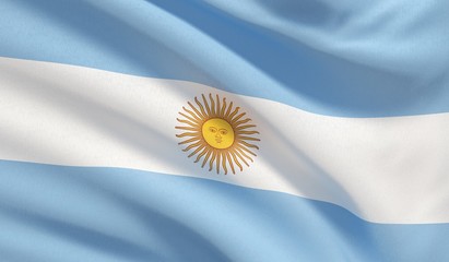 Waving national flag of Argentina. Waved highly detailed close-up 3D render.