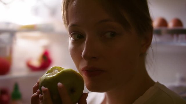 Healthy eating, Woman biting apple, Close up