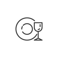 Clean plate and wine glass line icon. linear style sign for mobile concept and web design. Dish washing outline vector icon. Symbol, logo illustration. Vector graphics