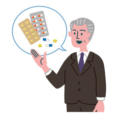 男性　シニア　スーツ　薬　錠剤
