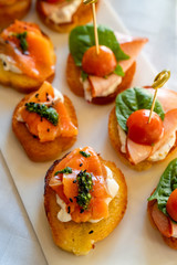 a canape toast stuffed with skewers. buffet.