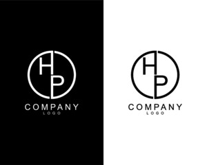 HP, PH company logo letters design concept in black and white colors