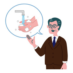 男性　ミドルエイジ　スーツ　手洗い